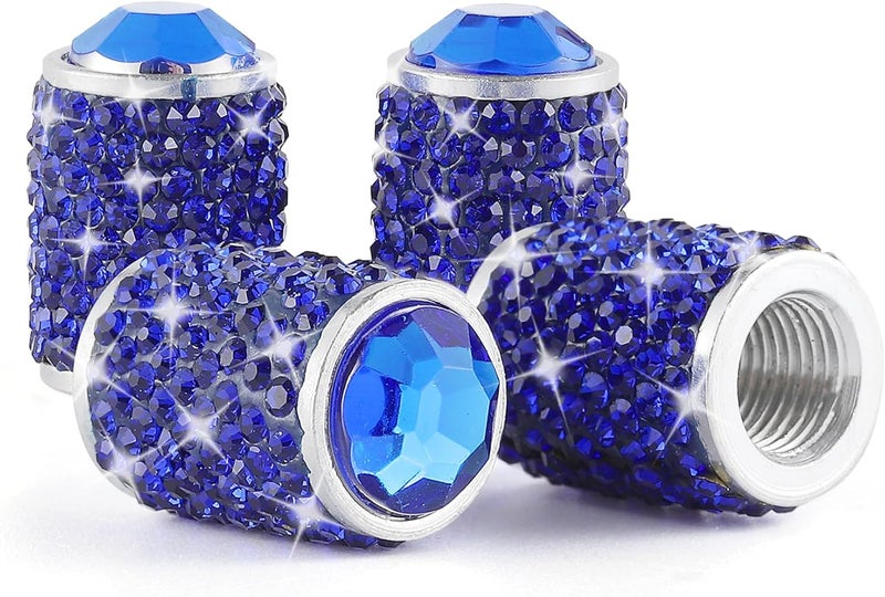 alpmosn Car Wheel Tire Valve Caps, 4 PCS Bling Tire Valve Caps, Crystal Tire Caps Shinny Rhinestone for Women, Universal Car Dustproof Tire Valve Caps for Cars, Trucks, SUV and Motorcycles (Blue) - Image 1